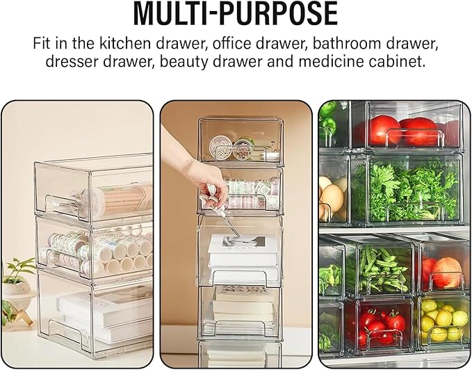 Clear Plastic Stackable Storage Drawers Bins, Perfect for Kitchen Pantry Organization and Storage, Under Sink Organizer, Pull Out Cabinet Organizer, Makeup, Bathroom Storage Containers for Organizing - Image 5