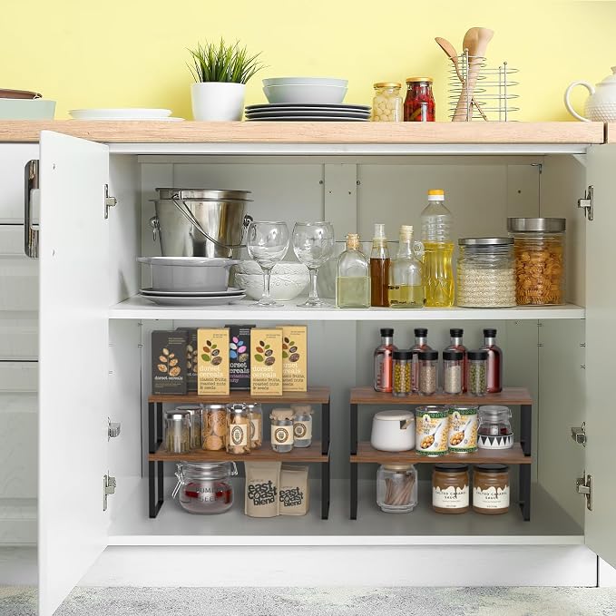 Set of 4 Kitchen Shelf Organizer for Cabinet, Large 15.7 in(L) Counter Cupboard Organiser, Pantry Storage Rack for Bathroom, Kitchen, Laundry Room Expandable & Stackable - Image 4