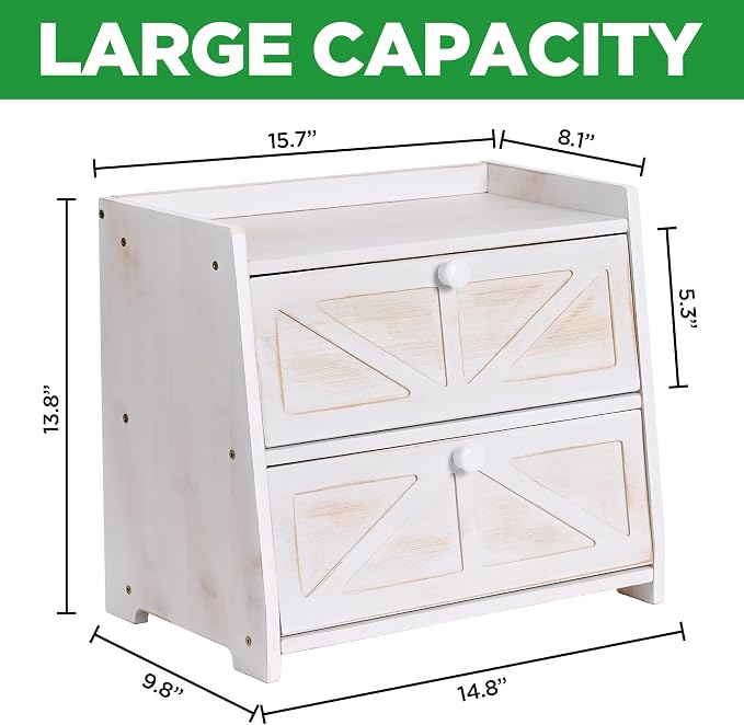 Bamboo Corner Bread Box for Kitchen Countertop 2-Tier White | Farmhouse Bread Storage Container, Large Pantry Organizers for Homemade Snacks, Loaves, Breathable Keeps Bread Fresh - Image 6