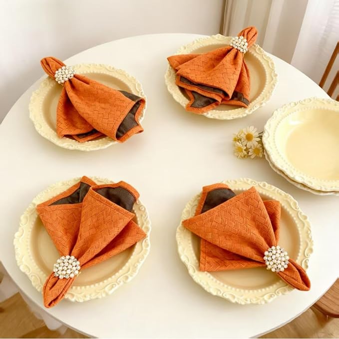 Orange Cloth Napkins Set of 4, 18 x 18 Inch | Reusable Washable Cotton Polyester Dinner Napkins Soft Luxury Elegant Fancy Jacquard Fabric Table Napkins - Image 5