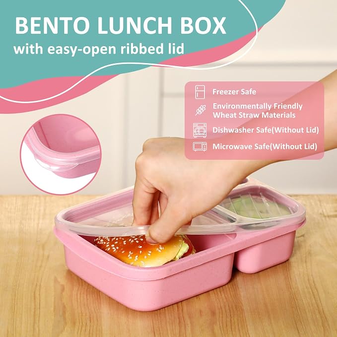 Yaomiao 16 Pack Bento Lunch Box 3 and 4 Compartment Wheat Straw Meal Prep Containers Divided Snack Containers Plastic Reusable Food Storage with Transparent Lids for Work Travel Picnic - Image 4