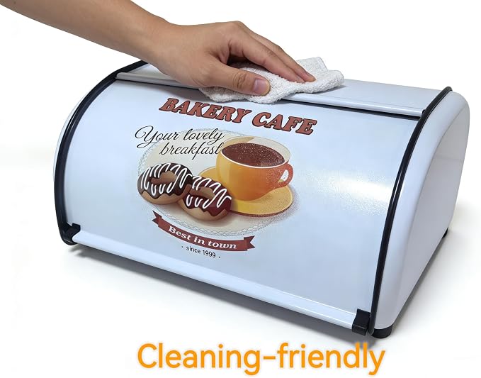 Metal Bread Box for Kitchen Countertop, White Roll Top Bread Bin | Stainless steel with smooth roll-top lid, the vintage bread box keeps homemade bread fresh while organizing countertop - Image 4
