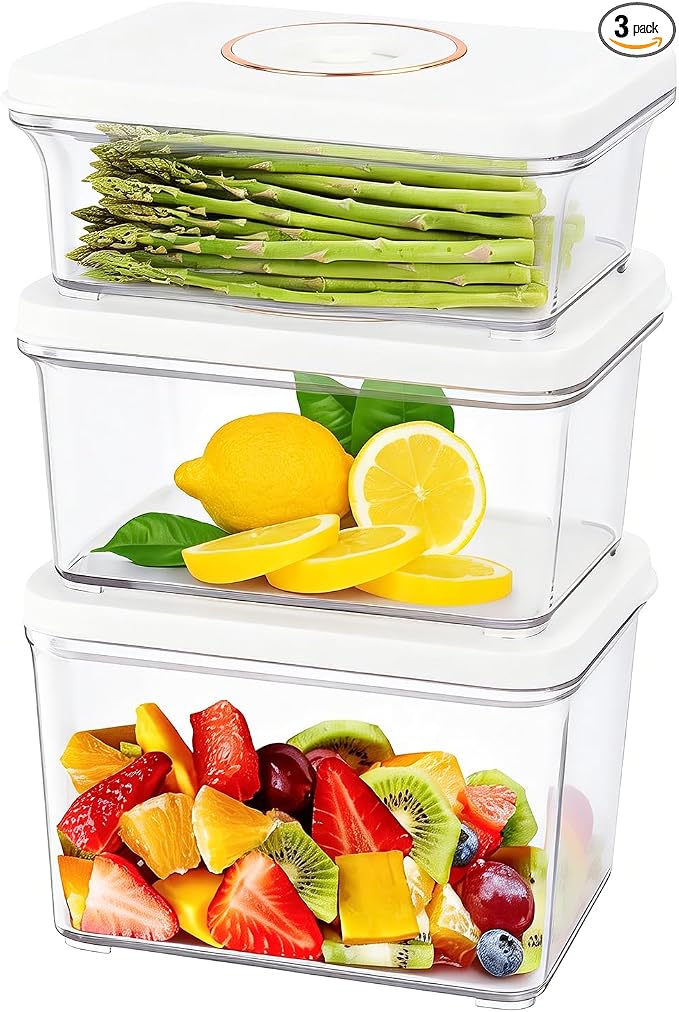 Vixino Vacuum Seal Containers, 3Pcs Reusable Food Storage Containers with Lids for Meal Prep and Freezer,BPA-Free，Microwave Safe，Leak-proof,Airtight (Vacuum Sealer Not Included) by VIXINO
