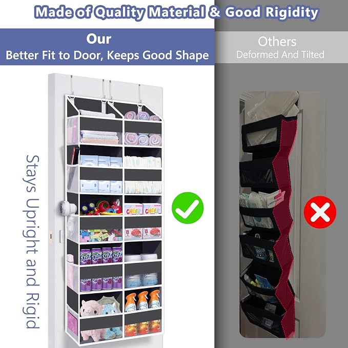 Heavy Duty Over The Door Organizer 5 Tiers, Extra Large Behind Door Storage of 10 Front & 10 Mesh Pockets, 80lb Weight Capacity, Hanging Doors Storage for Closet Bedroom Nursery, Dark Gray - Image 4
