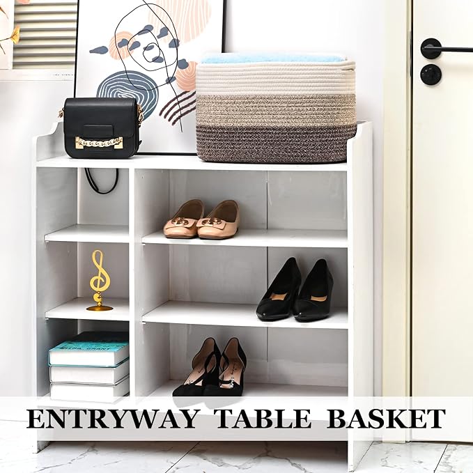 Cotton Rope Storage Baskets for Organizing - 3 Pack, 15"x10"x9" Woven Baskets for Storage, Shelf, Towel, Toys, Nursery, Laundry (White/Brown) - Image 8