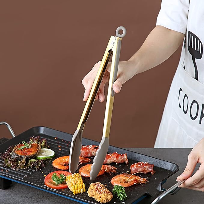 Gold Cooking Tongs, Berglander Heavy Duty Food Tongs For Cooking With Silicone Tips And Titanium Gold Plating Handle, Kitchen Tongs, Grill Tongs, Dishwasher Safe, Easy to Clean - Image 6