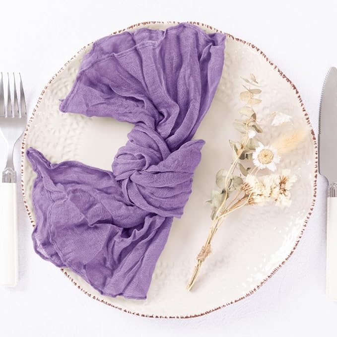 DeZerlor Purple Washable Cheesecloth Napkins Set of 30 for Wedding Party | Reusable Summer Cloth Napkins Bulk, for Bridal Baby Shower Dinner Cocktail Birthday Home, 21x21 Inches - Image 3