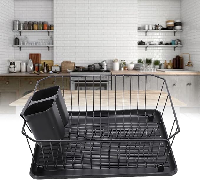 Asixxsix Dish Drying Rack, Stainless Steel Dish Drainer with Utensil Holder and Drainboard, Sink Organization and, 14" x 12" x 5" for Home and Apartment Decor (Black) - Image 5