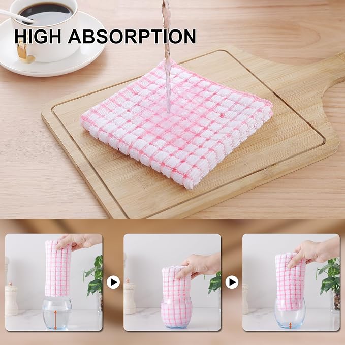 Kitinjoy Cotton 12 Pack Terry Kitchen Towels, Pink | 16 x 25 Inches Super Soft and Absorbent Dish Towels, Quick Drying hand towels for kitchen Drying - Image 3