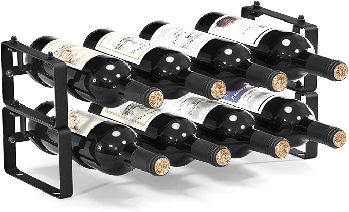 Stackable Wine Rack Countertop, 8 Bottles Wine Bottle Holder for Inside Cabinet, Small Tabletop Wine Holder Stand for Pantry Bar, 2-Tier Angle Adjustable Wine Bottle Rack for Tight Spaces by ICOHOT