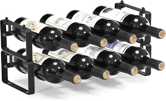 Stackable Wine Rack Countertop, 8 Bottles Wine Bottle Holder for Inside Cabinet, Small Tabletop Wine Holder Stand for Pantry Bar, 2-Tier Angle Adjustable Wine Bottle Rack for Tight Spaces by ICOHOT