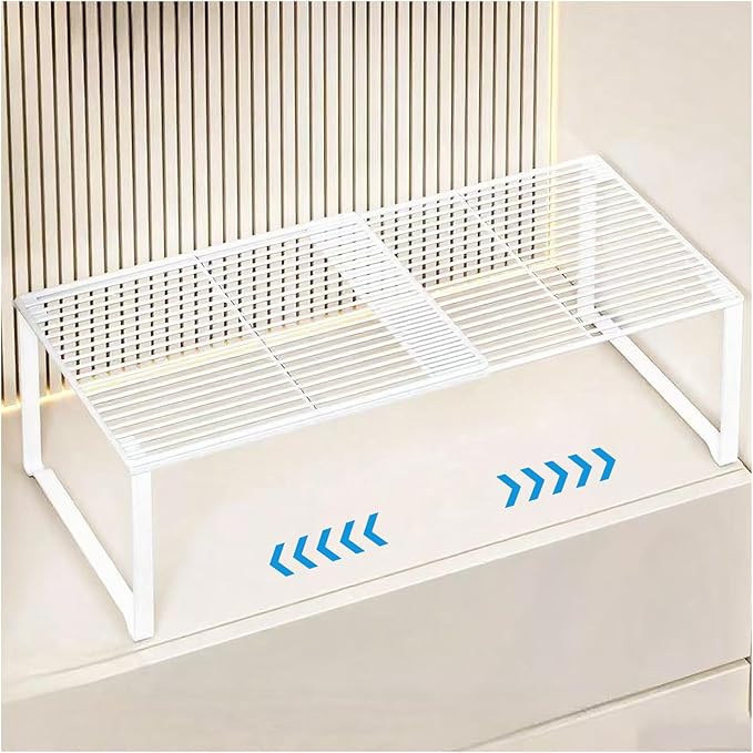 Extendable Metal Wire Shelf Organizer - Adjustable 15-24.4in Length, Stackable Storage Rack for Kitchen/Pantry/Bathroom/Shoe Cabinet/Tool Closet (1, White) by HGZBS
