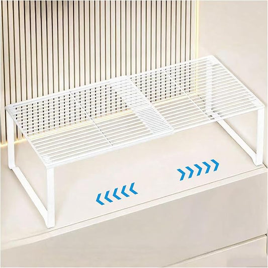 Extendable Metal Wire Shelf Organizer - Adjustable 15-24.4in Length, Stackable Storage Rack for Kitchen/Pantry/Bathroom/Shoe Cabinet/Tool Closet (1, White) by HGZBS