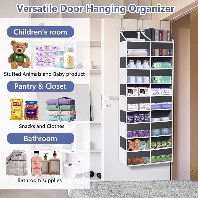Heavy Duty Over The Door Organizer 5 Tiers, Extra Large Behind Door Storage of 10 Front & 10 Mesh Pockets, 80lb Weight Capacity, Hanging Doors Storage for Closet Bedroom Nursery, Dark Gray - Image 6