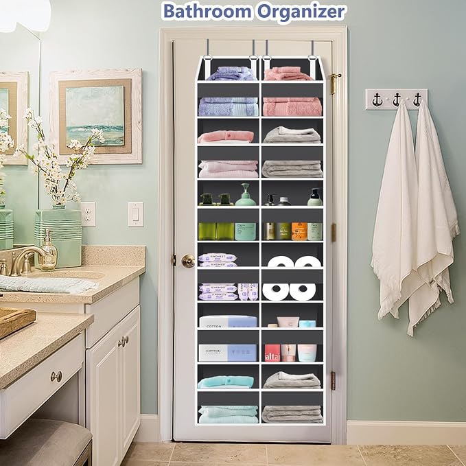 Heavy Duty Over The Door Organizer 6 Tiers, Extra Large Behind Door Storage of 12 Big Front & 12 Mesh Pockets, 80lb Weight Capacity, Hanging Doors Storage for Closet Bedroom Nursery, Gray - Image 6
