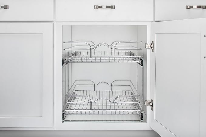 Rev-A-Shelf Pullout Organizer for Cabinets, Min Opening Width of 18" | STwo-Tier Steel Shelf for Kitchen or Vanity Cabinet Organization, Heavy Gauge Wire Slide Out Storage Basket, 5WB2-1822CR-1 - Image 3