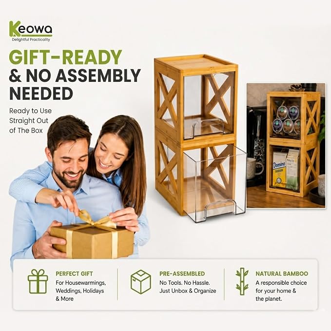 Bamboo Pantry Drawer Organizer, Stackable Pull-Out Storage Bins, 2-Pack | Countertop organizer, snack storage, coffee pod holder, pantry organization, kitchen storage - Image 8