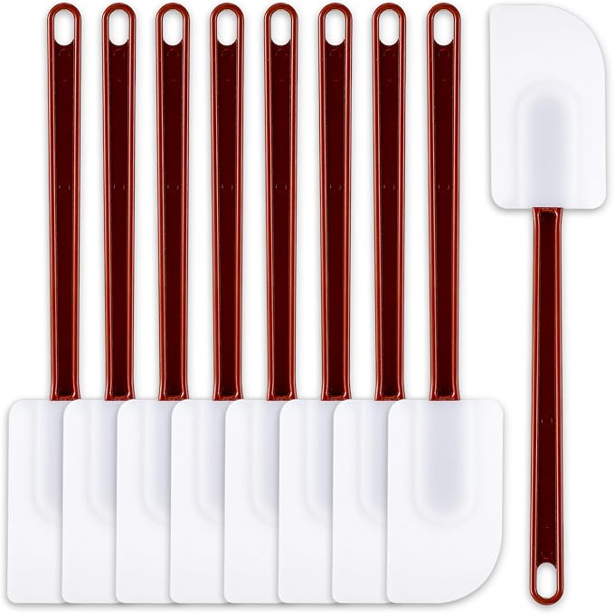 9 Pcs Silicone Rubber Spatula, Commercial Spatula 500 Fahrenheit Heat Resistant, Non Stick Heavy Duty Scraper for Kitchen Cook Mix Fry Spread Bake, Dishwasher Safe(Deep Red and White,14 Inch) by Dandat