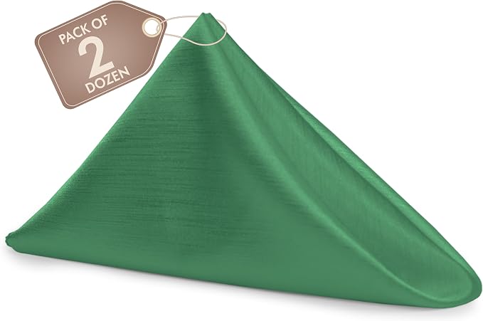 17x17-Inch Shantung Satin Cloth Napkins, Emerald Set of 24 | Bulk Case of 2 Dozen, Square, 100% Polyester Fabric, Reversible, Faux Dupioni Silk Reverse Side, Machine Washable, Green by UltimateTextile