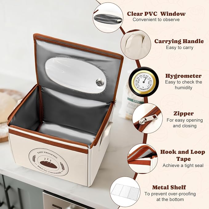 Bread Proofing Box with Temperature Control & Timer, Foldable Dough Proofer for Fermentation, Folding Sourdough Proofing Box for Bread Baking, Pizza, Yogurt, Kombucha, Wine (Beige) - Image 6