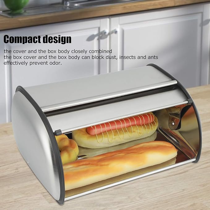 Stainless Steel Bread Box for Kitchen Countertop Bread Storage Bin with Roll Up Lid Large Capacity Bread Keeper 13x9.4x5.9inch - Image 4