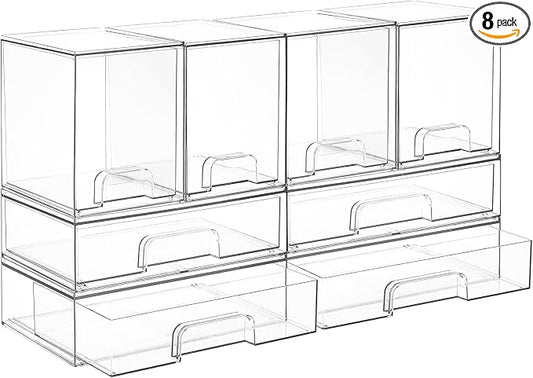 Vtopmart 8 Pack Stackable Storage Drawers Set, Clear Plastic Organizer Bins for Baby Bottle, Beauty Supplies Storage, Ideal for Kichen Countertop, Vanity, Bathroom, Cabinet, Pantry Organization by Vtopmart