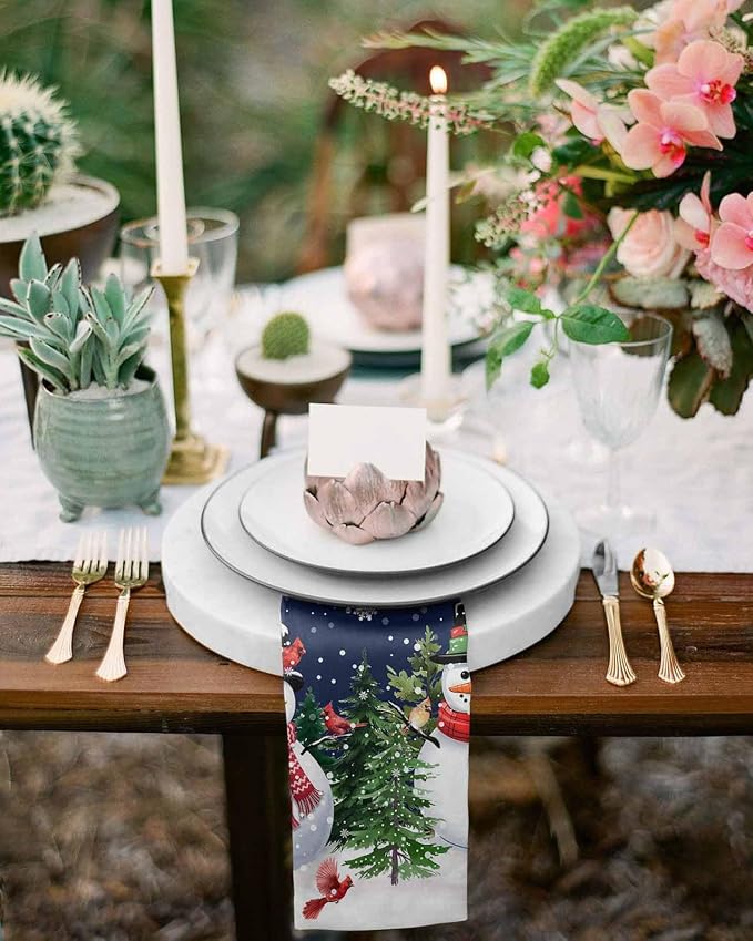 Navy Blue Snowman Christmas Cloth Napkins, Washable and Reusable Dinner Napkins Set of 8, Xmas Tree Snowflake Winter Birds Table Napkin for Kitchen Party Birthday Wedding Hotel Housewarming 20''x20'' - Image 4