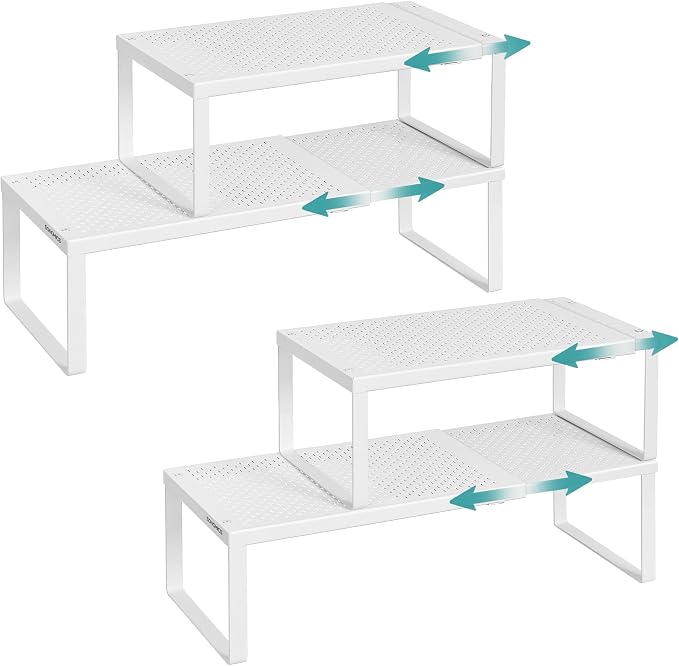SONGMICS Spice Racks Expandable Kitchen Countertop Shelves, Metal | Set of 4 small cupboard organizers, space-saving tabletop shelves, Matte White, UKCS404WC01 by Unknown