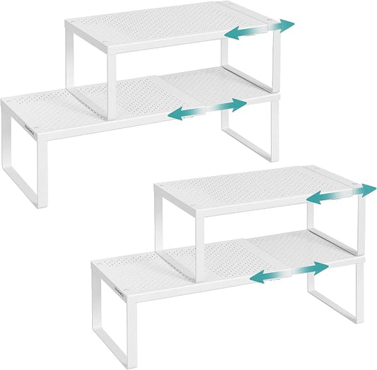 SONGMICS Spice Racks Expandable Kitchen Countertop Shelves, Metal | Set of 4 small cupboard organizers, space-saving tabletop shelves, Matte White, UKCS404WC01 by Unknown
