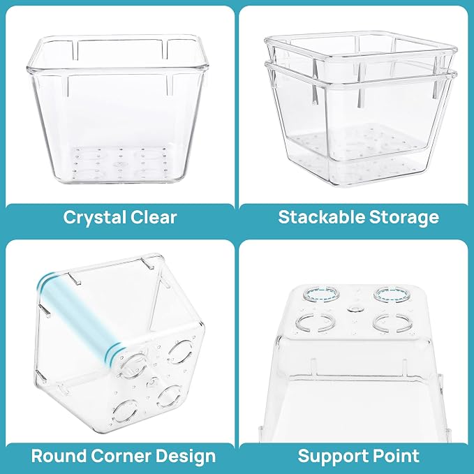 Vtopmart 15 PCS Clear Plastic Drawer Organizers Set, Vanity Organizer Trays | 4-Size Versatile Makeup Organizer, Non-Slip Storage Containers for Makeup, Jewelries, Bedroom，Kitchen Utensils and Office - Image 7