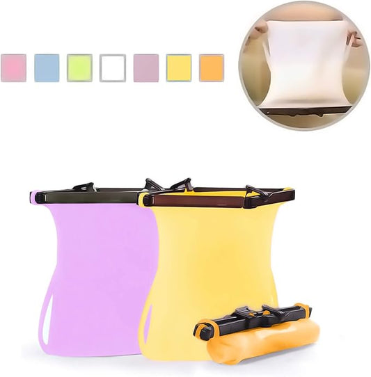 Reusable Silicone Stand-Up Food Storage Bags (Set of 3) Microwave Freezer Dishwasher Safe Bags (Orange + Yellow + Purple, 33 Oz) by WISELLYReusableProducts