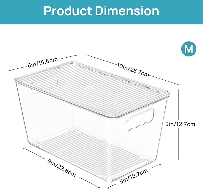 Vtopmart 12 Pack Clear Stackable Storage Bins with Lids, Medium | BPA-free Plastic, Organize Vertically, For Pantry Kitchen Fridge Cabinet Closet Bathroom, Built to Last, Easy to Move - Image 2