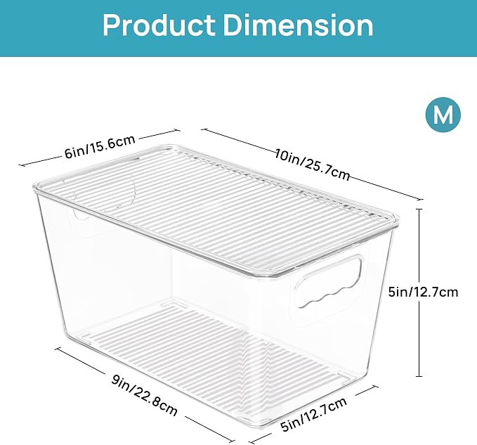 Vtopmart 6 Pack Clear Stackable Storage Bins with Lids, Medium | BPA-free Plastic, Organize Vertically, For Pantry Kitchen Fridge Cabinet Closet Bathroom, Built to Last, Easy to Move - Image 2