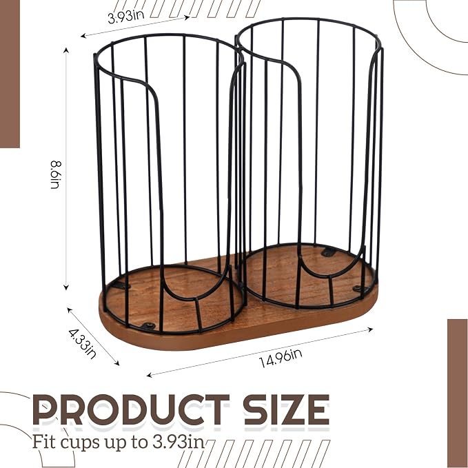 18oz Adjustable Coffee Cup Dispenser with Wooden Base, Cup and Lid Holder, Cups Holder Organizer for Coffee Pod Straw and Lid Storage(2-Compartment Single,Color 1) - Image 2