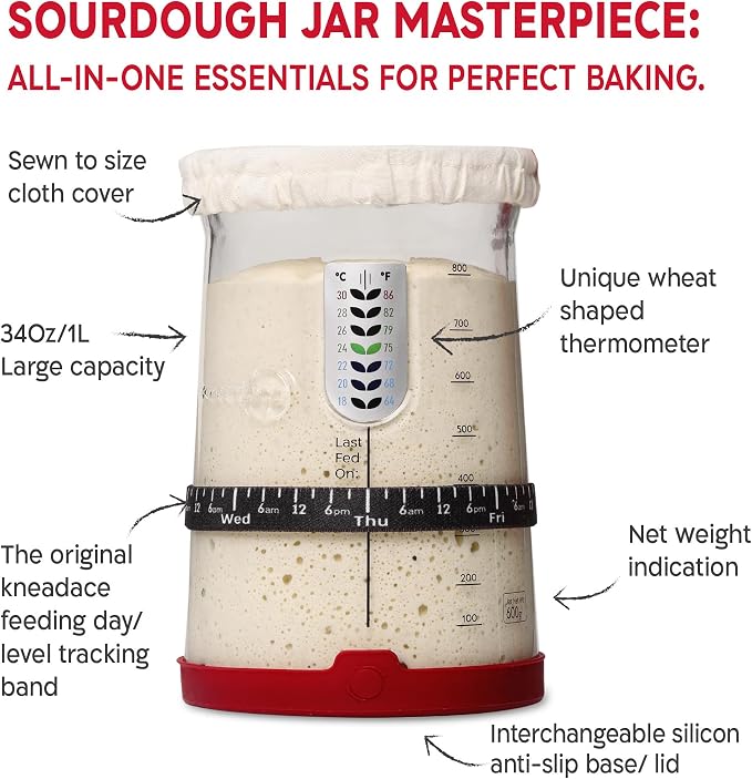 KneadAce Sourdough Starter Kit – 34oz Starter Jar, 2 Oval Banneton Proofing Baskets, Magnetic Bread Lame for Scoring – Gift for Bakers & Complete Sourdough Bread Baking Set - Image 5