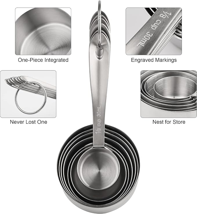 Measuring Cups and Spoons Set 17, 7 Stainless Steel Measuring Cup Set, 9 Spice Long Measuring Spoons with 1 Leveler for Kitchen and Baking, 18/8 Steel Dry Metric Measure Cups &Spoons Set - Image 6