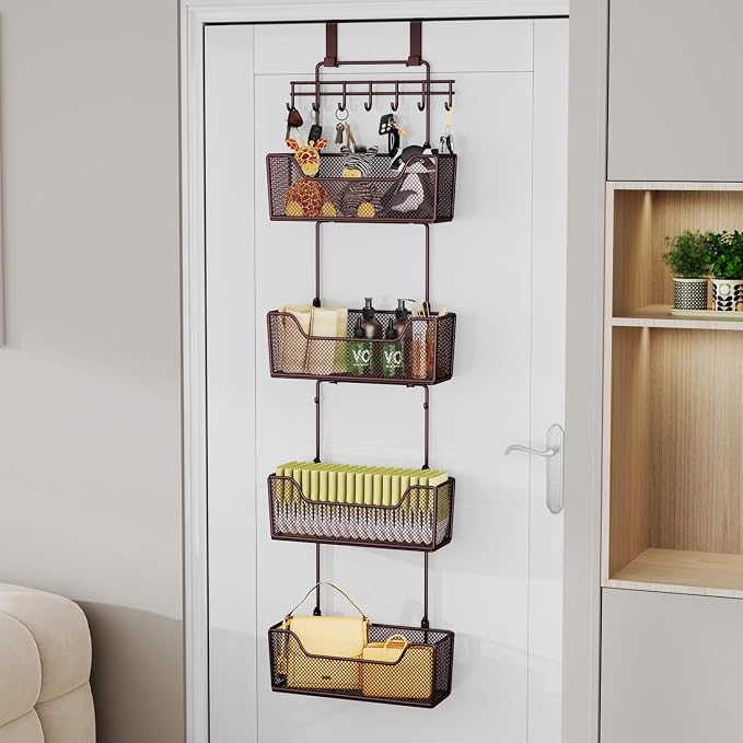 HapiRm Over The Door Organizer - Hanging Door Organizer with 4 Metal Large Capacity Baskets and Adjustable Coat Hook for Bathroom Bedroom Kitchen Pantry Closet Cabinet - Image 2