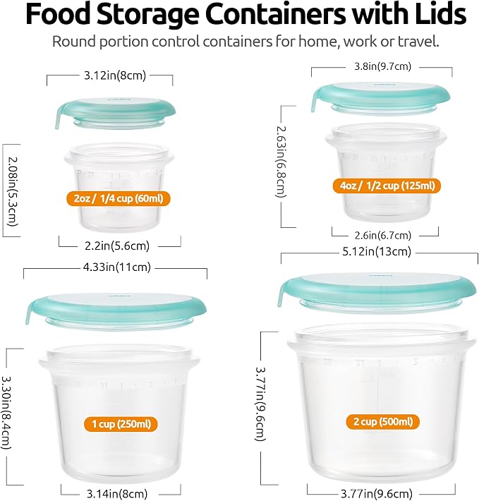 U-Taste Silicone Container with Lids, Kitchen Food Storage Set, 2/4/8/16oz | Food Grade Liquid Silicone, Leak-Proof Airtight Lid, Meal Prep Lunch Box, Freezer & Microwave Safe, Clear Date Marking Circle - Image 2