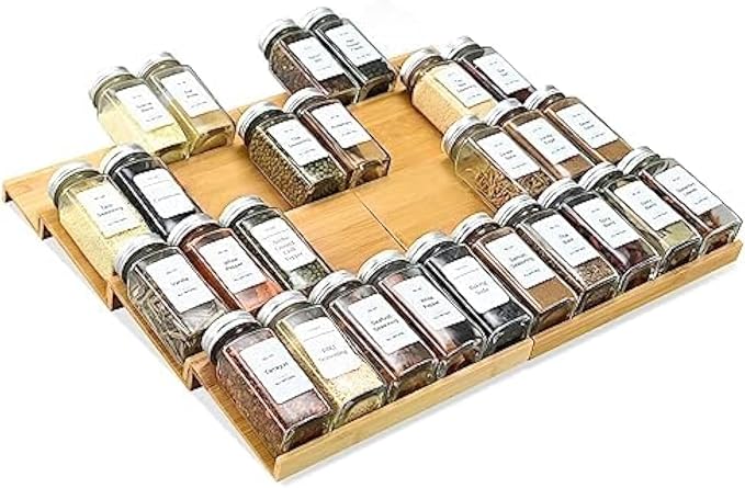Spice Drawer Organzier,4 Tiers- 8Pcs Bamboo Spice Rack Tray Insert for Cabinet Drawer Countertop, Kitchen Seasoning Storage Drawer Organization,18" Wide x 15.8" Deep （Hold UP To 40 Jars by KitHero
