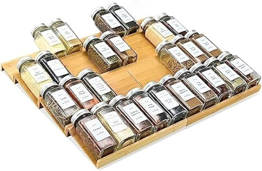 Spice Drawer Organzier,4 Tiers- 8Pcs Bamboo Spice Rack Tray Insert for Cabinet Drawer Countertop, Kitchen Seasoning Storage Drawer Organization,18" Wide x 15.8" Deep （Hold UP To 40 Jars by KitHero