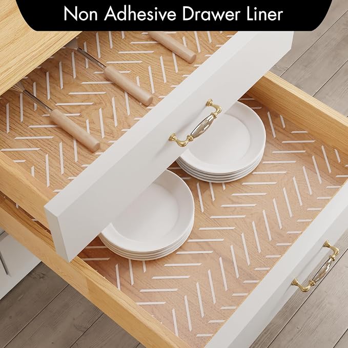 Cooyes Shelf and Drawer Liner for Kitchen Cabinets – Non-Adhesive, Waterproof, Non-Slip Cabinet Liners for Scratch Protection, Desk, Refrigerator, Shelves, Drawers with Modern Pattern - Image 2