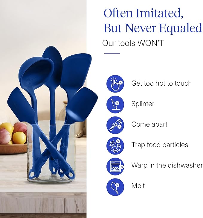 GIR: Get It Right 5-Piece Silicone Ultimate Kitchen Utensils Set - Ladle, Spatula, Flip, Spoon & Spoonula - Non-Toxic Cooking Utensils for Nonstick Cookware, Cooking and Baking - Navy - Image 5