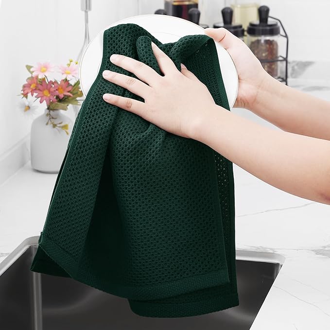 Homaxy 100% Cotton Waffle Weave Kitchen Towels, 10-Pack, Blackish Green | Ultra Soft Absorbent Dish Towels, Quick Drying Cleaning Towels, 13 x 28 Inches - Image 4