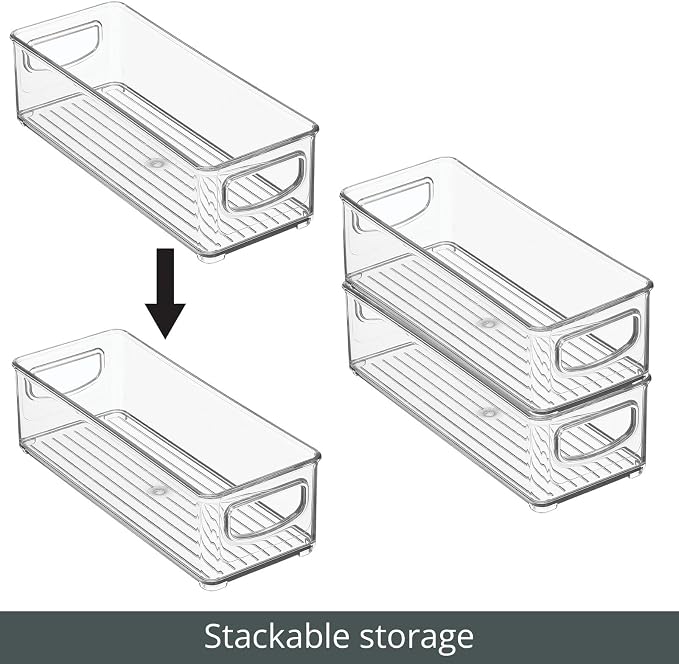 mDesign Plastic Bathroom Storage Container Bins w/ Handles - Closet, Cabinet, Vanity, Cupboard Shelf Organization, Hair Tools Accessory Organizer - Ligne Collection; Clear, 10x4x3 (Pack of 2) - Image 6