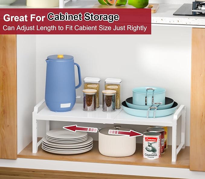 X-cosrack 12" Wide 100LBS Loading-Bearing Heavy Duty Kitchen Storage Shelf, Expandable Cabinet Shelf Organizer, Stackable Adjustable Storage Shelves for Kitchen Cabinet Cupboard Pantry Counter - Image 7