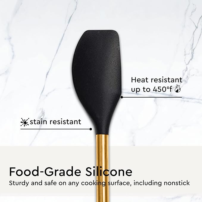 Styled Settings Black and Gold Kitchen Utensils Set, 6-Piece | Silicone Utensils Set Include Tongs, Whisk, Serving Spoon, Spatula, & Turner for Stylish Cooking - Gold Kitchen Accessories - Image 8
