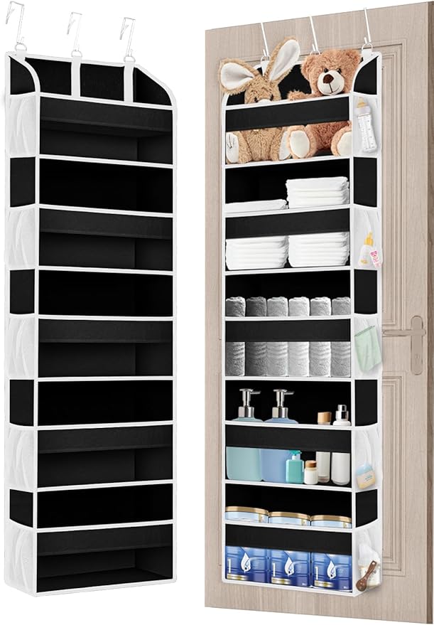 TAHAVICE 1Pack Over the Door Organizer Storage, 5 Large & 10 Mesh Pockets | Hanging Organizer Closet College Dorm Essentials for Girls, Storage for Dorm Organization, Nursery & Bedroom (Black) by TAHAVICE