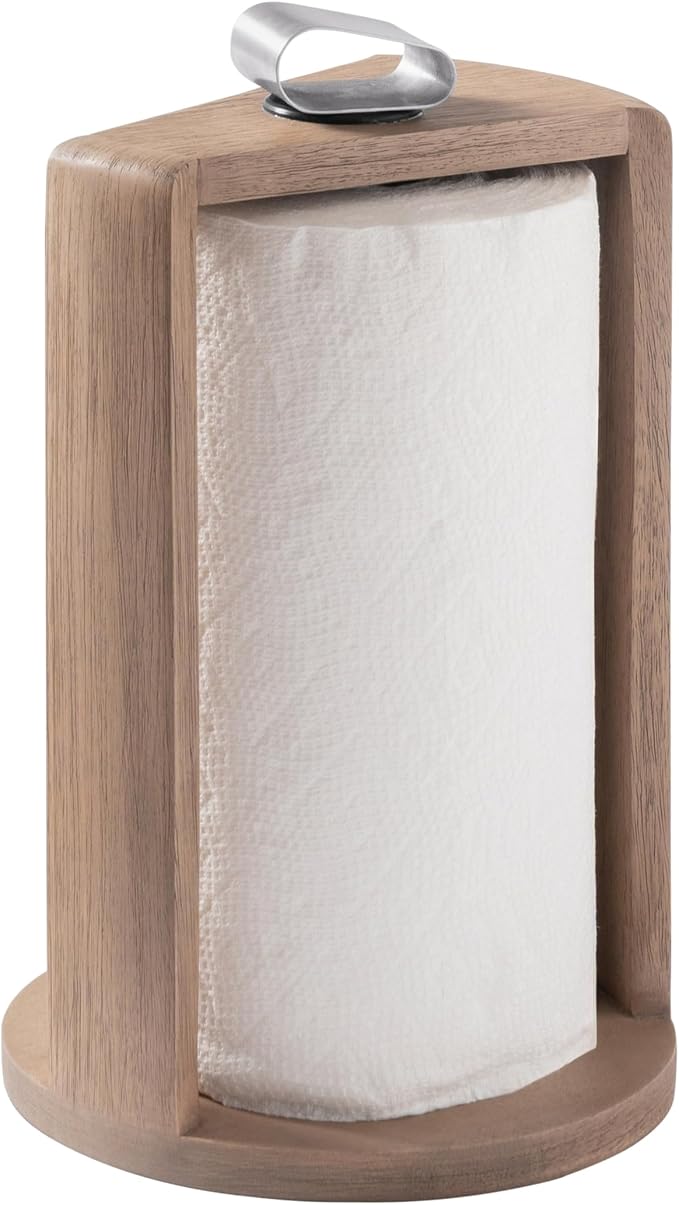 Anji Mountain Wooden Paper Towel Holder with Metal Holder, Holder Stand for Kitchen Roll Organizer & Kitchen Dining Table Home Décor, Countertop Fits Jumbo & Mega Rolls - Biscotti/Nickel, Top Load - Image 2