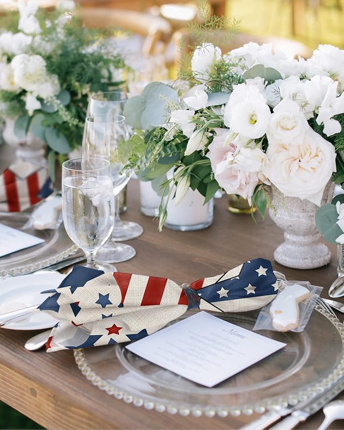Patriotic Memorial Flag Cloth Napkins Set of 8 - Washable Dinner Napkins Reusable Table Napkins for Home Party Weeding Dining Table Setting Decoration, American Independence Day Oversized 20"x20" - Image 2