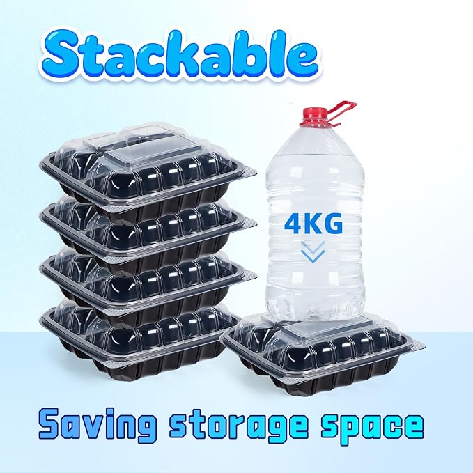 YANGRUI 45-Pack 38 oz 9.5" Meal Prep Container, Shrink-Wrapped No Pre-Wash | 3-Compartment, Anti-Fog Lid, Leakproof BPA-Free PP, Microwave/Freezer Safe for Salad Production, Catering & Grab-and-Go Meals - Image 6